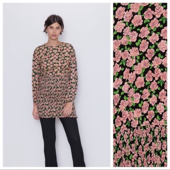 Zara Elastic Print Mini Dress with a pink and green floral pattern - Picture 7 of 7